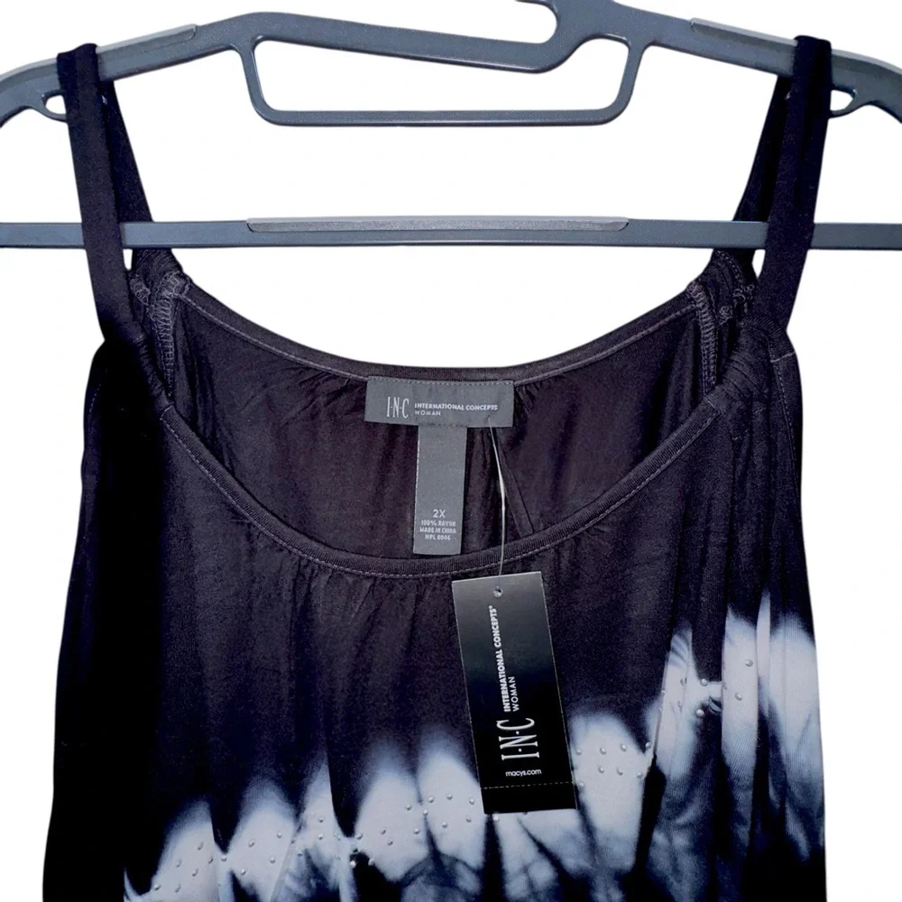 INC Intl Concepts Size 2X Tie Dye Black White Tank Top Summer Lightweight NWT - Picture 2 of 6
